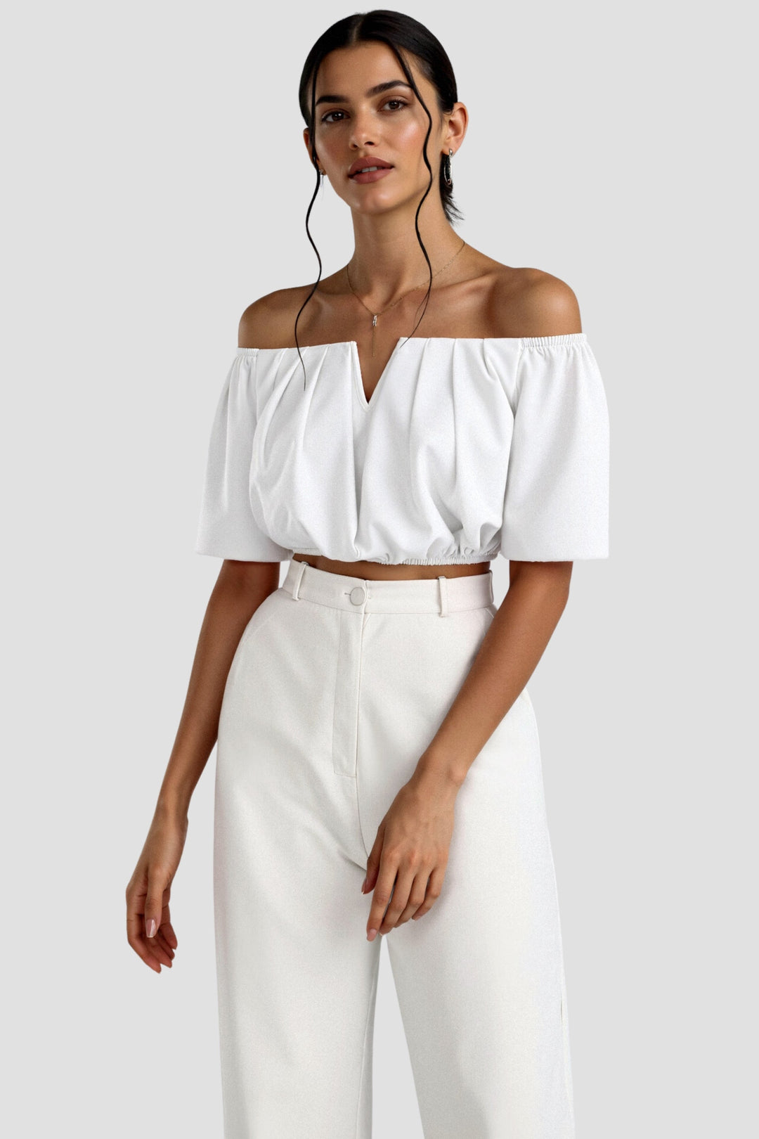 Old Money Elegant Loose Solid Pleated Notch Neck T-shirt