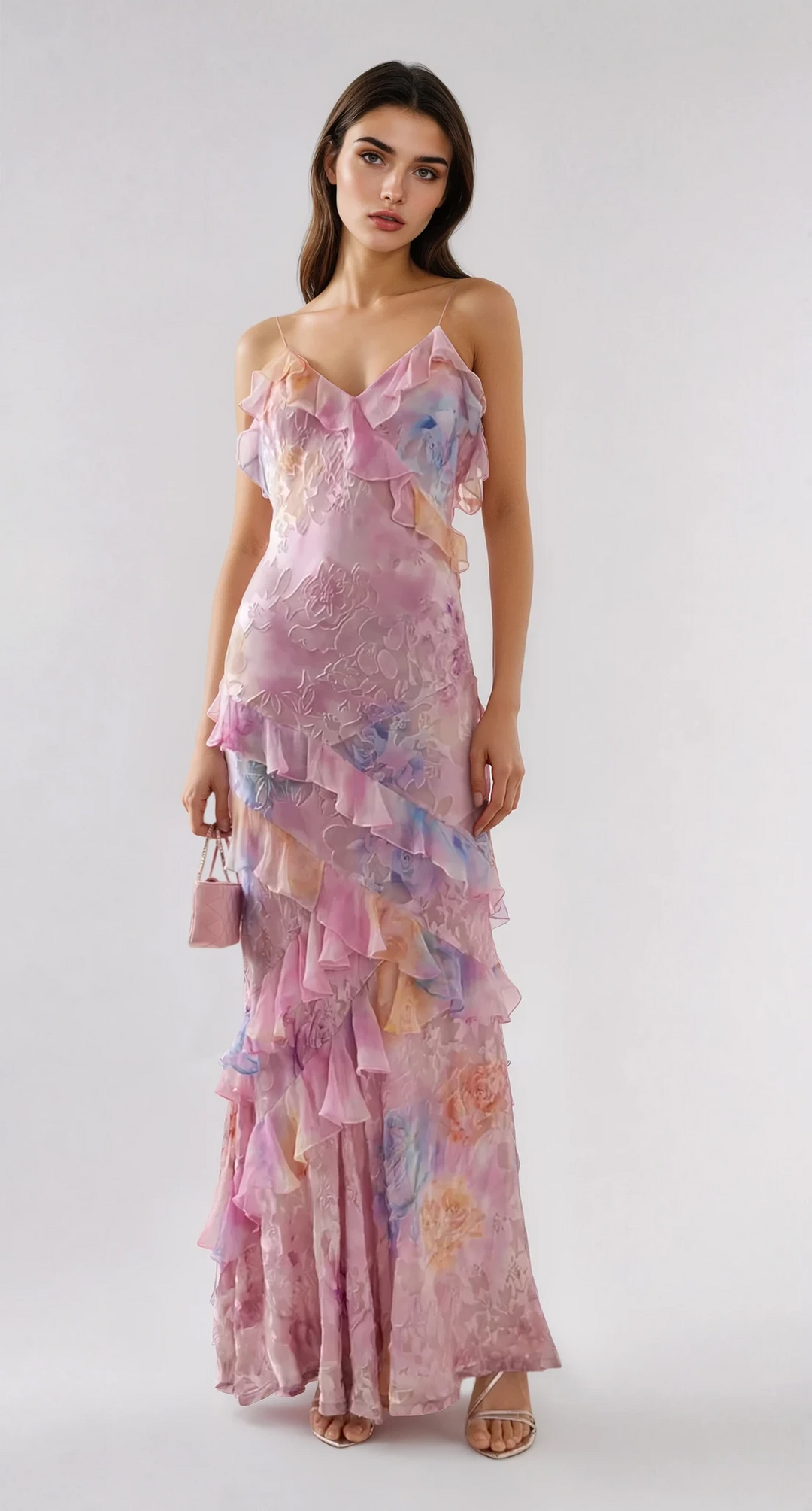 Fiorella – Floral Ruffle Backless Maxi Dress